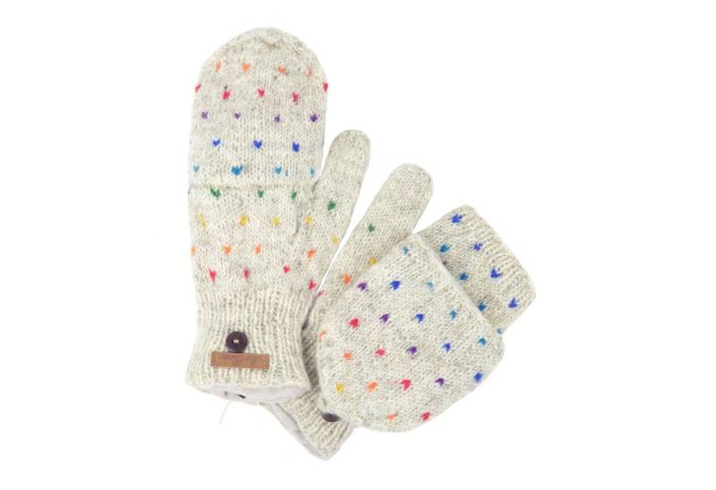 McRon Strickhandschuhe Klappfäustlinge, Klapphandschuhe Modell Naomi Regenbogen mit wärmender Wolle, zum Umklappen von McRon