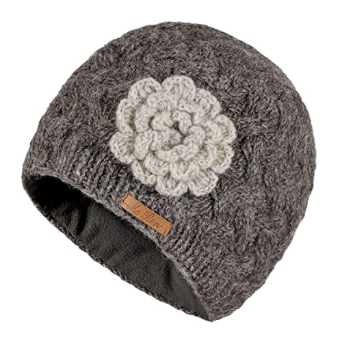 McRon Wollmütze Ariell mit Fleece gefüttert und Blume Naturbraun 9513 von McRon