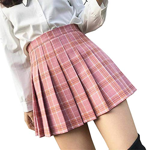 Mcaishen Frauen Rock Sommer Hohe Taille A-Line Rock Korean College Wind Joker Slim Faltenrock Cute Sweet Fashion Mini Faltenrock.(L,Pink) von Mcaishen