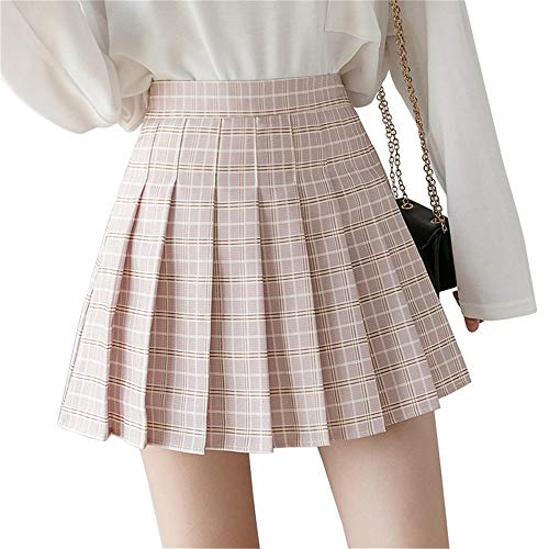 Mcaishen Frauen Rock Sommer Hohe Taille A-Line Rock Korean College Wind Joker Slim Faltenrock Cute Sweet Fashion Mini Faltenrock. (L, Pink2) von Mcaishen