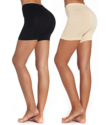 Mcilia Damen Ultradünne Modal elastische Kurze Leggings 2-Pack Plain Schwarz/Beige Größe S (EU 38 40) von Mcilia