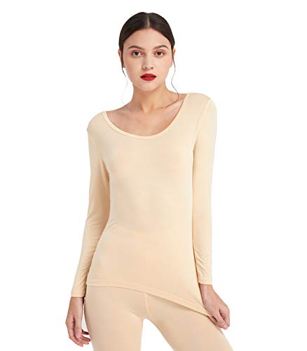 Mcilia Damen Ultradünnes Thermo-Basisschicht Oberhemd aus Modal mit tiefem Rundhalsausschnitt Beige XX-Large (EU 52 54) von Mcilia