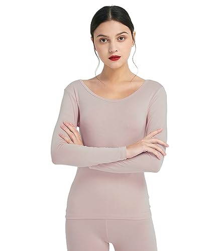 Mcilia Damen Ultradünnes Thermo-Basisschicht Oberhemd aus Modal mit tiefem Rundhalsausschnitt Haut Rosa Large (EU 44 46) von Mcilia