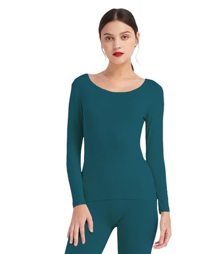 Mcilia Damen Ultradünnes Thermo-Basisschicht Oberhemd aus Modal mit tiefem Rundhalsausschnitt Pfauenblau Large (EU 44 46) von Mcilia