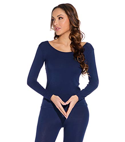 Mcilia Damen Ultradünnes Thermo-Basisschicht Oberhemd aus Modal mit tiefem Rundhalsausschnitt klassisches blau X-Large (EU 48 50) von Mcilia