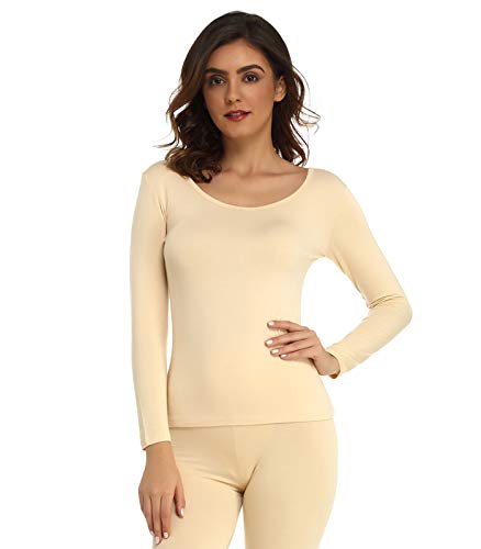 Mcilia Damen Ultradünnes Thermo-Unterhemd aus Modal mit Rundhalsausschnitt und langem Ärmel Beige Large (EU 44 46) von Mcilia