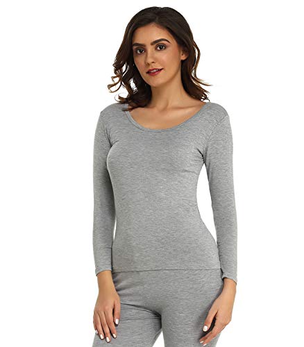 Mcilia Damen Ultradünnes Thermo-Unterhemd aus Modal mit Rundhalsausschnitt und langem Ärmel Grau XX-Large (EU 52 54) von Mcilia