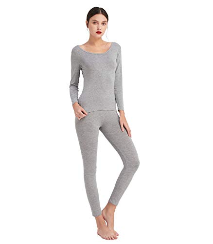 Mcilia Damen Ultradünnes Thermo-Unterwäsche Oberteil & Unterteil-Set aus Modal mit tiefem Rundhalsausschnitt Grau X-Large (EU 50) von Mcilia