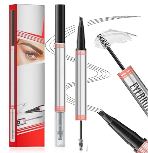 2-in-1 Augenbrauenstift und Versiegelungsgel, Augenbrauenstift für Frauen mit 4-facher Spitze und präziser Pinselspitze, Microblading wasserfester (Schwarz) von Mciluyaiio