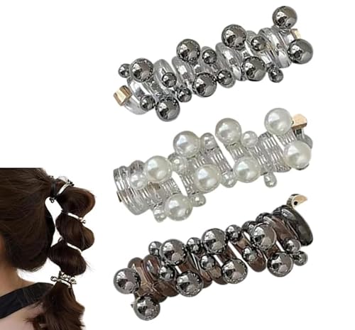 Geflochtener Pony-Haardraht, elegante Haarbänder mit Telefonkabel, 3 Stück weiche, geflochtene, elastische Spiral-Haarbänder mit zarten Perlen, wasserdichtes Haar-Accessoire mit Telefonkabel für Damen von Mciluyaiio