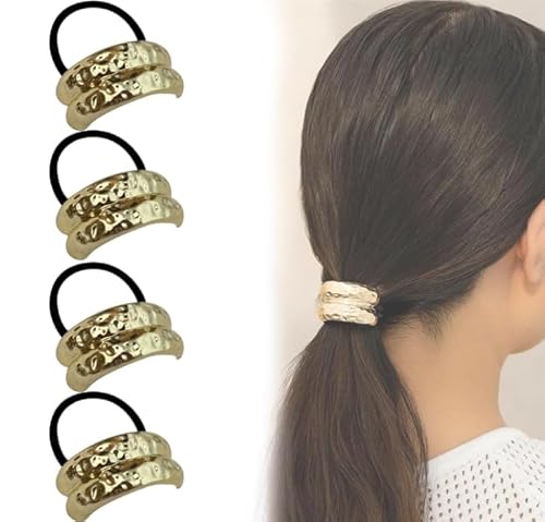 Metall-Haargummi, Pferdeschwanz-Haarmanschette, glänzendes Pferdeschwanz-Haargummi mit doppeltem Bogen für Damen, modisches Ellipsen-elastisches Haarband,Retro-Temperament-Stirnband (Gold - A) von Mciluyaiio