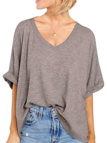Mcnlyce Tshirt Damen V Ausschnitt Longshirt T-Shirt Sommer Oversize Basic Shirt Kurzarm Oberteile Locker Baumwolle Elegant Kaffeegrau XXL Mcnlyce Tshirt Damen V Ausschnitt Longshirt T-Shirt Sommer Oversize Basic Shirt Kurzarm Oberteile Locker Baumwolle Elegant Kaffeegrau XXL von Mcnlyce
