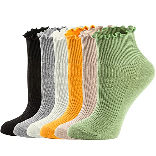 Damen-Socken, dicke Rüschen, knöchelhoch, knöchelhoch, gestrickt, Baumwolle, Salat, Winter, warm, 6/7er-Pack - - von Mcool Mary
