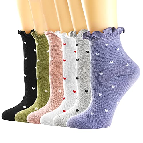 Mcool Mary Women's Socks,Ruffle Ankle Socks Comfort Cool Thin Cotton Knit Low Cut Hearts Pattern Cute Socks For Women,6-pair Pack von Mcool Mary