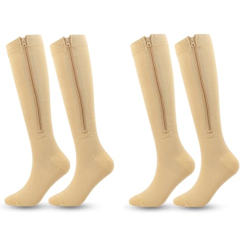 2 Paar Zipper Kompressionsstrümpfe Mit Reißverschluss,Kompressionssocken Stützstrümpfe Mit Reißverschluss Für Damen Und Herren,A,XXL von Mdrcg