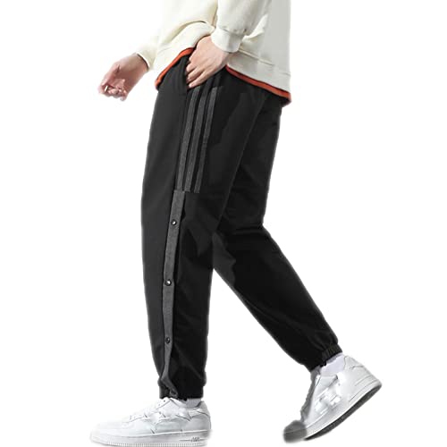 Herren Trainingshose Sporthose mit seitlicher Knopfleiste- Hosen Sweatshose Casual Loose Basketball Trainingshose Streifen Sweatpants,Schwarz,6XL von Mdrcg