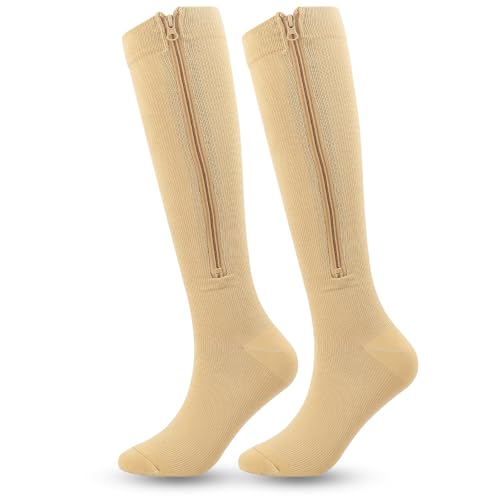 Kompressionsstrümpfe Mit Reißverschluss Für Damen Herren,Stützstrümpfe Mit Reißverschluss 15-20 mmHg Closed Toe Compression Stocking with Zipper,A,XXL von Mdrcg