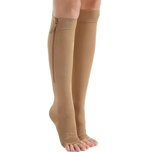 Mdrcg 20-30 mmHg Stützstrümpfe Kompressionssocken Mit Reißverschluss Klasse 2 Compression Socks Herren Damen Krampfadern,Hautfarbe,XL von Mdrcg
