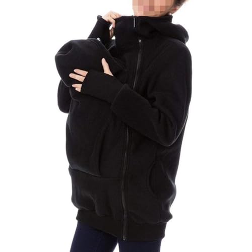 Mdrcg 3 in 1 Tragejacke Umstandsjacke für Mama und Baby Winter,Damen Langarm Umstandsjacke Warm Tragepullover mit Babyeinsatz,Schwarz,L von Mdrcg