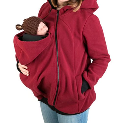 Mdrcg 3in1 Softshell Tragejacke Baby Umstandsjacke,Tragejacke für Mama und Baby Atmungsaktiv, Fleece Reißverschluss Freizeitjacke,Rot,M von Mdrcg