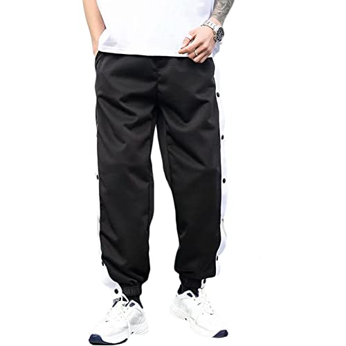 Mdrcg Herren Trainingshose Mit Seitlicher Knopfleiste Freizeithose Mit Seitlicher Knopfleiste Für Sportliche Workout, Laufen, Basketball,Schwarz,3XL von Mdrcg