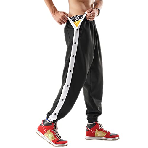 Mdrcg Herren Trainingshose Mit Seitlicher Knopfleiste- Hosen Sweatshose Streifen Sweatpants Elastischer Bund Jogginghose,Schwarz,3XL von Mdrcg