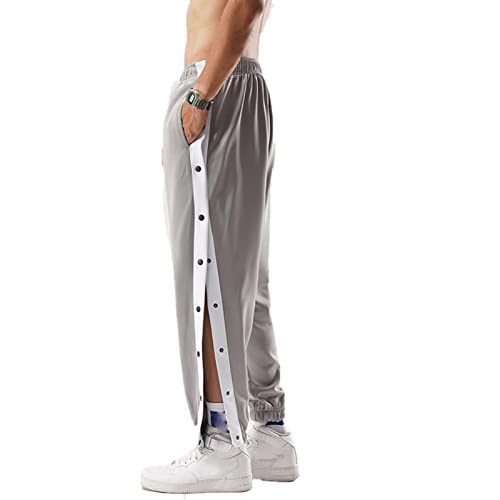 Mdrcg Herren Trainingshose mit seitlicher Knopfleiste zum öffnen Button Up Sporthose Elastischer Bund Jogginghose mit Taschen,Grau,2XL von Mdrcg