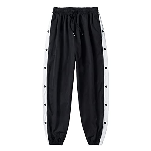 Mdrcg Jogginghose Herren Trainingshose mit seitlicher Knopfleiste Persönlichkeit Seitenschnalle Split Basketball Trainingshose,Schwarz,3XL von Mdrcg