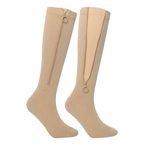 Mdrcg Kompressionsstrümpfe Damen Herren Reißverschluss-Kompressionssocken,Knie High Open Toe Support Strümpfe Krampfadern Ödem, Geschwollen, Schwangerschaft,Hautfarbe,3XL von Mdrcg