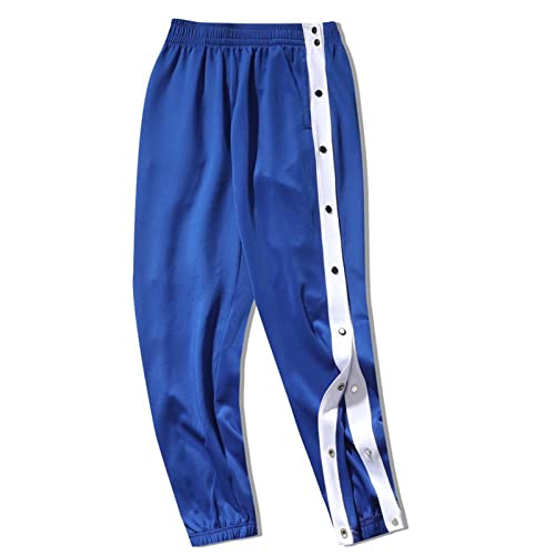 Sweatshose Herren Hosen Mit Seitlichen Knöpfen Streifen Jogginghose Mit Taschen, Knöpfe Loose Basketball Trainingshose,Blau,XL von Mdrcg