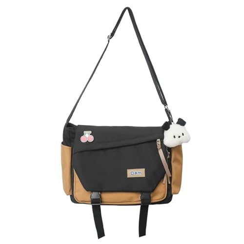MdybF Cartable Fashion Buckle Flip -Tasche Für Frauen 2023 Getäfelte Japanische Süße Mädchen Crossbody Tasche Große Kapazität Student Umhängetasche Weibliche Taschen-Schwarz-31Cmx13Cmx28Cm von MdybF