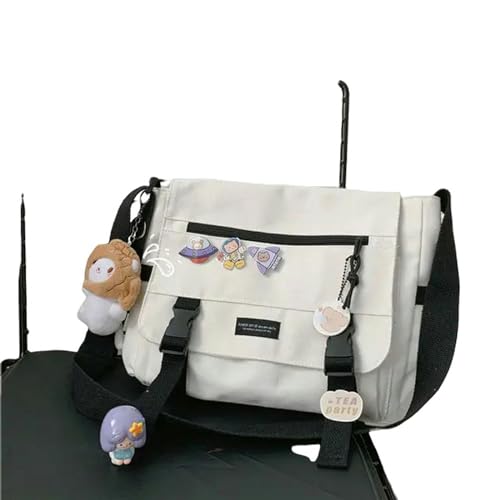 MdybF Cartable Harajuku Vielseitige Leinwand Frauen Messenger Taschen Solid Color Flip Casual Handtaschen Umhängetasche Teenager Mädchen Crossbody Tasche-Weißer Abzeichenbrassen von MdybF