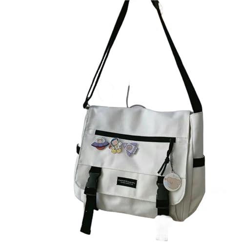 MdybF Cartable Harajuku Vielseitige Leinwand Frauen Messenger Taschen Solid Color Flip Casual Handtaschen Umhängetasche Teenager Mädchen Crossbody Tasche-Weißes Zufälliges Abzeichen von MdybF