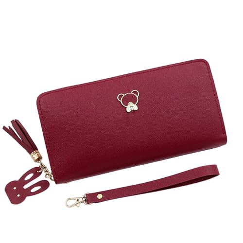 MdybF Geldbörse Damen Brieftaschen Für Frauen Große Brieftasche Lady Wallet Big Women Faux Leder Brieftasche-Rot-A von MdybF