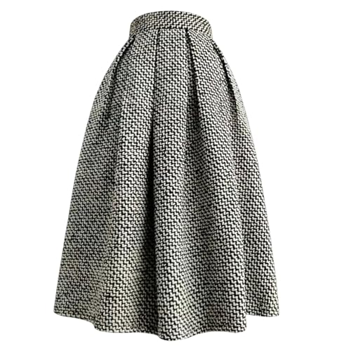 MdybF Rock Damen Damen Winter Tweed Rock Vintage Verdickte Hohe Taille-Falten-A-Linie-Röcke-Schwarz-Weiss-XL von MdybF