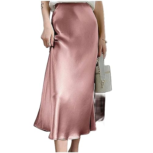 MdybF Rock Damen Elegante Frauen -Satin -Röcke Sommer Mode Hohe Taille Solider Midi -Rock-P-XXL von MdybF