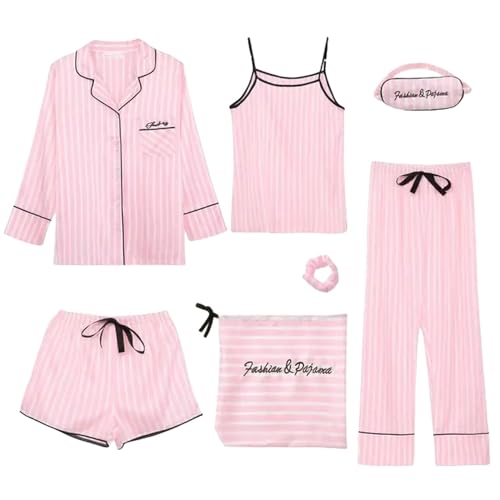 MdybF Satin Pyjama Damen Drucken Pyjama Set Satin Homewear Frauen 7 Stück Satin Pyjama-p-l von MdybF