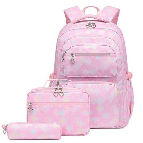 MdybF Schulrucksack 3 -Teilige Mädchen Schultasche Student Rucksack Mit Bleistiftbox Lunchbox Bedrucktes School -Schultasche-P von MdybF