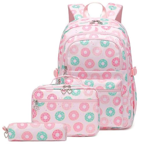 MdybF Schulrucksack 3 -Teilige Set Girls Schultasche Mit Bleistiftkoffer Lunchbox Bedrucktes Rucksack School -Schultasche-P von MdybF