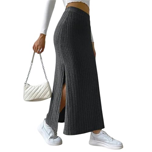 MdybF Strickrock Damen Frauen Herbst Winter Lange Dicke Röcke Warm Gemütlicher, Lässiger, Gelegentlicher Alleinfassungsrock-Grey1-M von MdybF