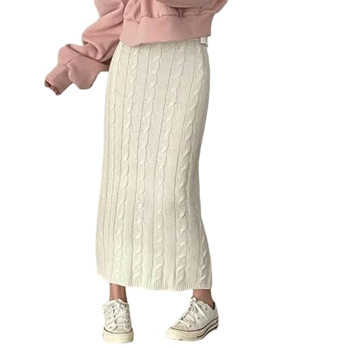 MdybF Strickrock Damen Frauen Herbst Winter Strickröcke Schlanker Langer Rock Casual High Waisted Rock-Weiß-L von MdybF