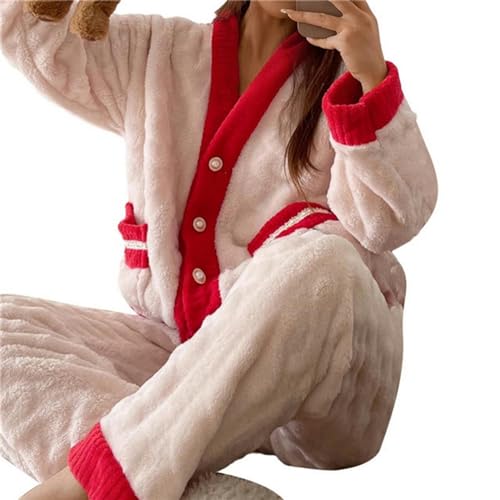 MdybF Winter Pyjamas Damen Verdickter Warmer Und Bequemer Pyjama Für Frauen Winter Langärmeliger Samt Für Frauen Home Heizung Set-a-Erdbeere-eine Grösse von MdybF