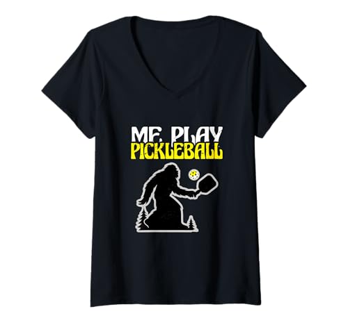 Damen Bigfoot Lover Sasquatch Yeti Lustiges Ich Spiele Pickleball T-Shirt mit V-Ausschnitt von Me Play Pickleball Funny Bigfoot Gift