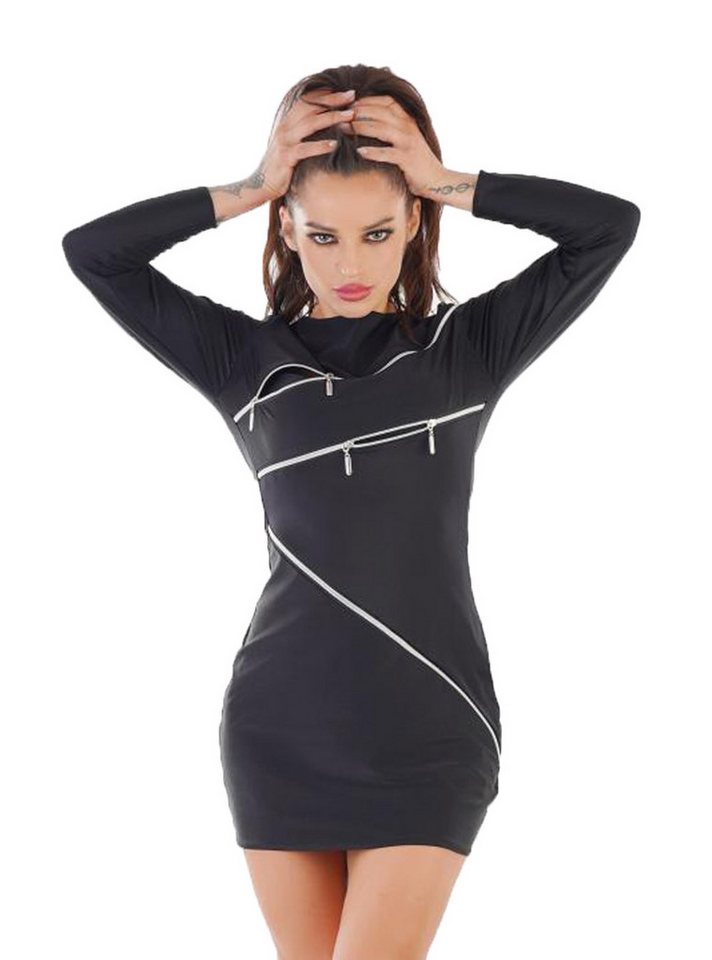 Me Seduce Minikleid Schwarzes Minikleid mit mehreren Reißverschlüssen Kleid blickdicht ela von Me Seduce