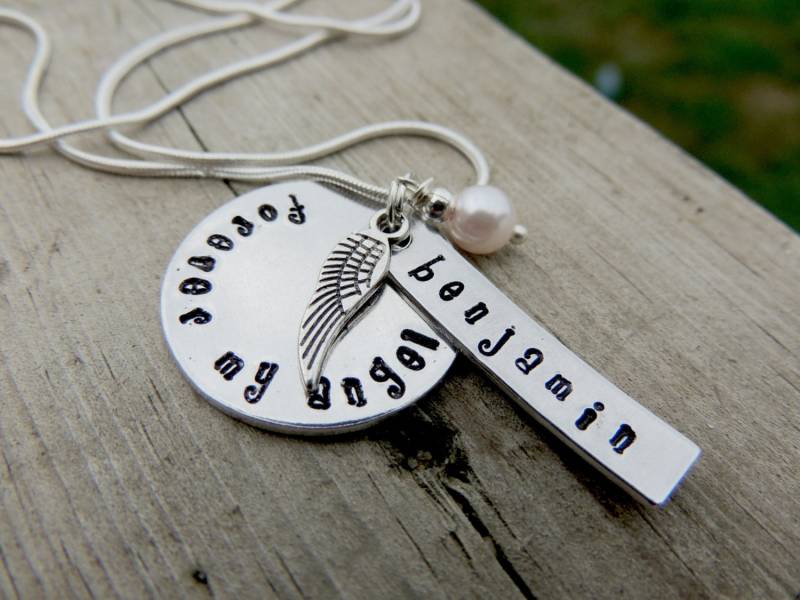 Memorial Halskette Handgestempelt Für Immer Mein Engel Halskette, Geschenk Trauernde Mutter, Trauer Schmuck, Den Verlust Eines Geliebten Menschen von MeAndMySweetPea