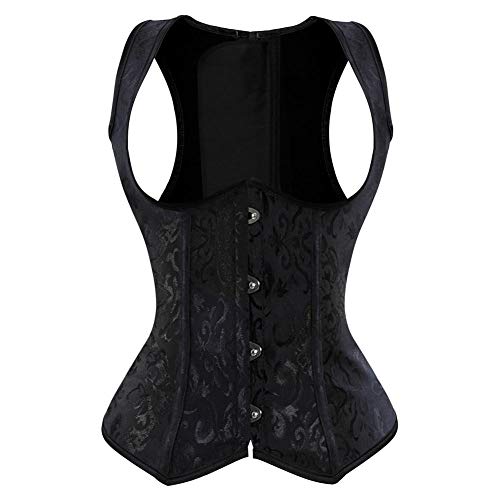 MeButy Damen Bodystocking Schritt Dessous Sexy Frauen Brokat Stahl Entbeint Steampunk Tesla Underbust Korsett Taille Weste-Schwarz_L. von MeButy