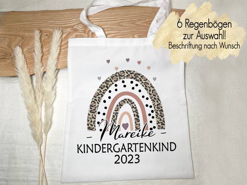 6 Regenbogen Leo Leopard Boho | Kindergartentasche Mit Namen Kindergarten Tasche Wechselkleidung Stofftasche Personalisiert Kinderbeutel von MeDaPi