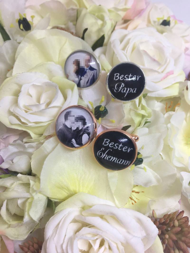 Manschettenknöpfe Mit Foto Bild Und Text, Nach Wunsch Personalisiert, Brautvater, Bräutigam Trauzeuge Schwiegervater Mann Anstecker Brosche von MeDaPi