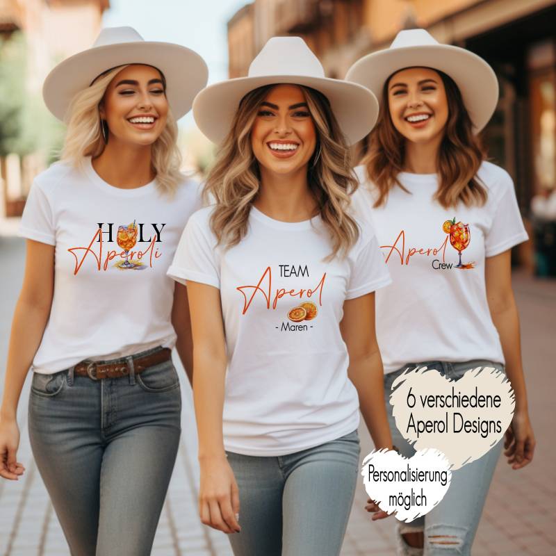 T-Shirt Oder Bügelbild Aperol Name Wunschtext Möglich | Team Holy Aperoli Liebe Auf Den Ersten Spritz Geschenk Freundin Funny von MeDaPi
