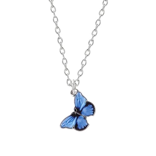 MeGLoB Halskette Anhänger Mode Mädchen Halskette Insekt blauer Schmetterling Anhänger Temperament weiblicher Geburtstag Schmuck Geschenk Geburtstagsgeschenk von MeGLoB